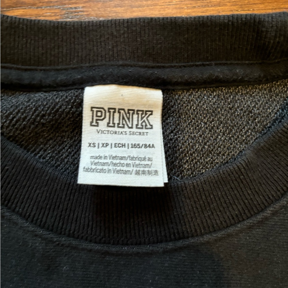 Victorias Secret Pink black cropped sweatshirt. Perfect condition. Size xs